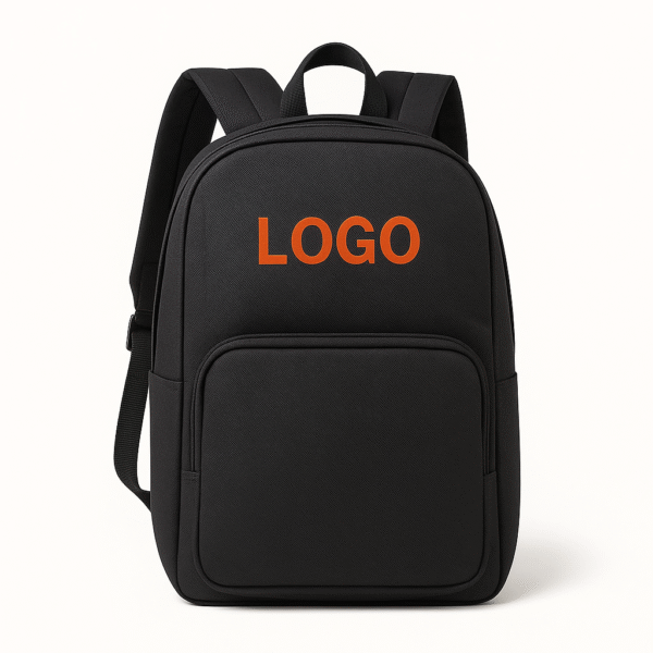 Sac à dos noir avec inscription "logo" en vert - vue latérale